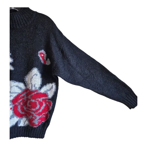 VINTAGE Women's L Sweater Charcoal Large Flowers Mohair Blend 90s RUSS TOGS 44" - Picture 5 of 7